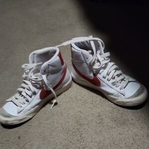 White and Red High-Top Sneakers